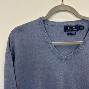 Polo PRL Pima Cotton XL V-Neck Lightweight Sweater Blue Embroidered Pony
